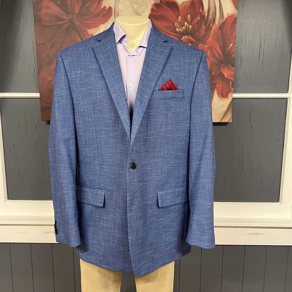 Michael Kors Hopsack Blazer Mens 46L Long Classic Fit Polyester Stretch Blue - Picture 2 of 11